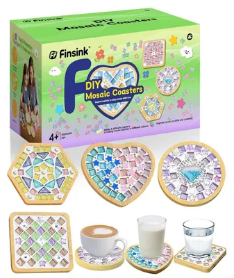 Obrázek produktu pro Sada pro výrobu mozaiky – 4 kusy dřevěných podtácků, DIY sada s skleněnými kamínky, dárek k Dni matek