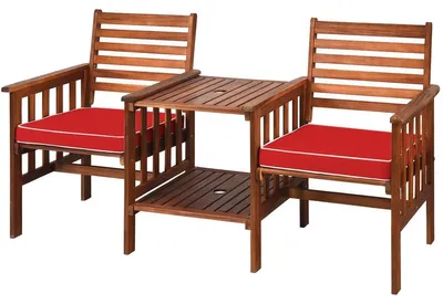 Immagine prodotto di Panchina da giardino - Panchina in legno a 2 posti - Con tavolino - Foro per ombrellone - Senza cuscini - Portata massima 350 kg