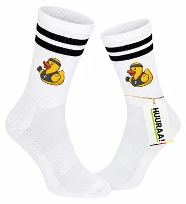 Produktbild von Huuraa Uni Socken Quietscheente Fitness-Trainer Gummiente Coach 37/41 Black Baumwolle Tennissocken Geschenkidee, KI-generiertes Bild