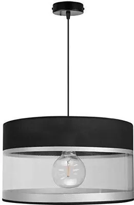 Produktbild von Hängeleuchte Hängelampe Pendelleuchte schöne Lampe Leuchte Modern Schwarz Grau Weiß rund E27 ABH1L (Schwarz-Transparent)