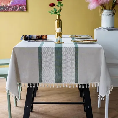 Produktbild von Tischdecke – gestreift – dunkelgrün – 140 x 140 cm