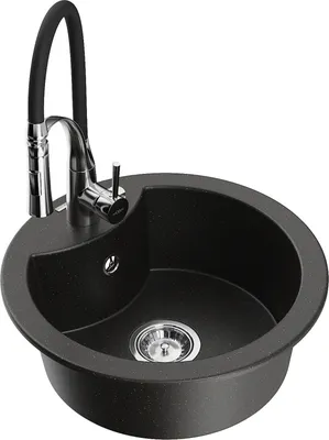 Produktbild von Mexen Diego 1-Becken-Granit-Spüle mit Mischbatterie Aster, Schwarz/Gold metallisch - 6512-73-73450-70-B