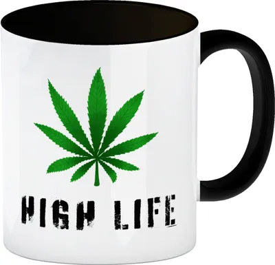Produktbild von High Life Kaffeebecher Schwarz mit Marihuanablatt in grün