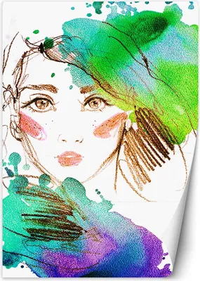 Produktbild von Vlies fototapete Porträt einer Frau Aquarell abstrakt 200x280 cm Feeby Grün inkl. Kleber einfache Montage