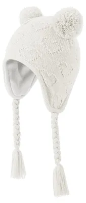 Produktbild von Wintermütze Baby Kleinkind mit Ohrenklappen Bommel Strickmütze Beanie Weiß 1-2 Jahre