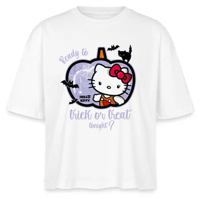 Produktbild von Spreadshirt Hello Kitty Halloween Süßes Oder Saures Boxy Shirt Damen, M, Weiß