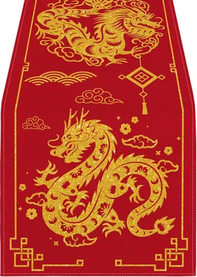 Produktbild von Tischläufer zum Neujahr, Drachendruck, dick, faltbar, feste Nähte, Pailletten, Happy Chinese New Year, Tischdekoration, Schutz, Verbrühungsschutz, Feiertagsparty-Tischdecke