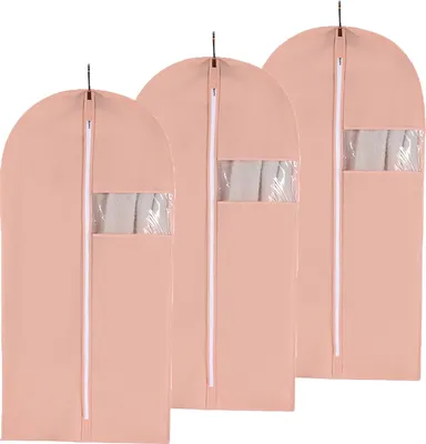 Produktbild von 3 Stück Kleidersack für die Aufbewahrung mit Reißverschluss für den Jacke Mantel Kleider Abendkleider Anzug, Farbe: Rosa,Größe: 60*80 cm
