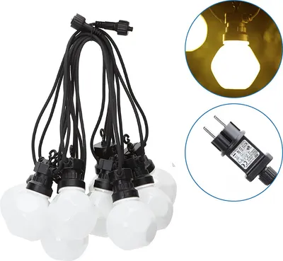Obrázok produktu pre Vonkajšia svetelná reťaz, mliečno biela, IP44 – 4,5 metra, 6 W – vrátane 10 LED žiaroviek, 3000 K