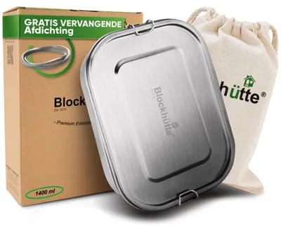 Productafbeelding van Blockhütte RVS lunchbox 1400 ml grote broodtrommel 3 vakjes
