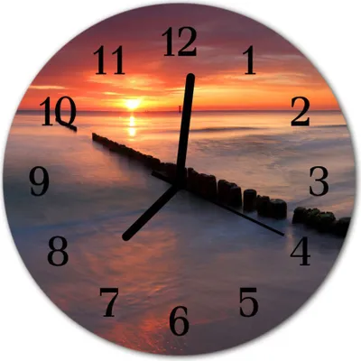 Produktbild von Glasuhr Wanduhr Küchenuhr Echt-Glas 30fi cm Meer Sonne rot
