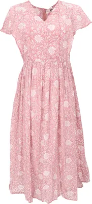 Produktbild von Luftiges Boho Sommerkleid, Handbedrucktes Maxikleid, Baumwollkleid - Rosa, Damen, Pink, Baumwolle, Größe: M