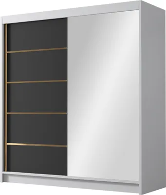 Produktbild von MIRJAN24 Schiebetürenschrank mit Spiegel Bali III, Kleiderschrank mit Kleiderstange, mit zwei Schwebetüren, Garderobe (Farbe: Weiß / Schwarz)