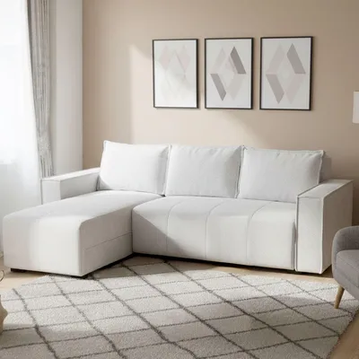 Immagine prodotto di Dmora Divano Letto con Penisola Naturno 237x169 cm Bianco, Contenitore