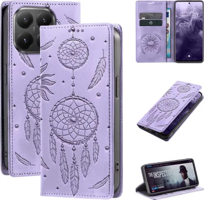 Produktbild von Handyhülle für Xiaomi 15T RFID Schutz Klapphülle Case Cover Blumen Design Traumfänger Schutzhülle Farbe: Violett