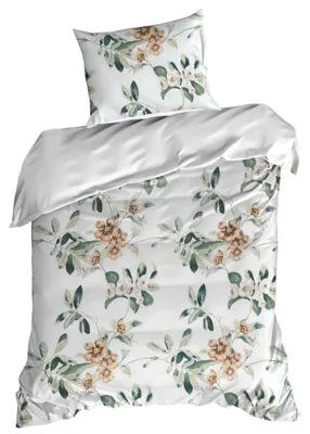 Image de EUROFIRANY | Parure de lit - Housse de couette - 140 x 200 cm - blanc - vert - 100 % coton - literie - à motifs floraux