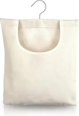 Produktbild von Wäscheklammerbeutel - Baumwoll-Canvas Wäscheklammerbeutel für Wäscheklammern - Korb - 32 x 28 cm - Beutel mit Aufhänghaken - hängender drehbarer Wäscheklammerkorb - für Socken und Unterwäsche