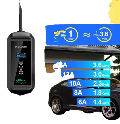 Obrázek produktu pro Přenosná nabíječka pro elektromobily, výkon 3,6 kW, kompatibilní s konektorem typu 2, černá barva