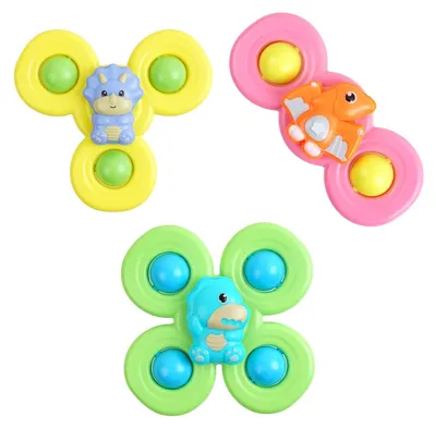 Produktbild von Saugnapf-Kauspielzeug Drehspielzeug mit Glöckchen - 3 Stück - Dinosaurier - Babyspielzeug Badewanne - Ab 18 Monaten