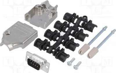 Image de 1 connecteur à sertir, type D-Sub, mâle, droit, 9 broches, pour câbles, référence MHDTZK9-DB9P-K, complet