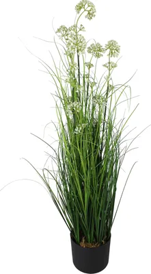 Zdjęcie produktu dla Sztuczna trawa 90 cm z białymi kwiatami sztuczna trawa dekoracyjna sztuczna trawa sztuczna roślina sztuczna roślina w doniczce