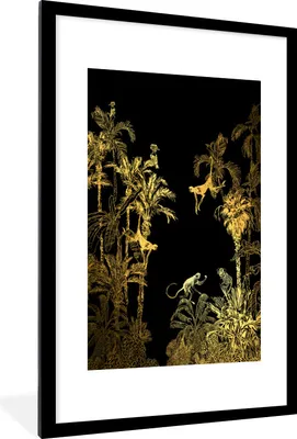 Produktbild von MuchoWow® Gerahmtes Poster Dschungel - Affe - Gold 60x90 cm - Poster mit Schwarzem Bilderrahmen Wandposter Rahmen Foto Bilder - Dekoration - Wandposter Wohnzimmer - Hochwertig