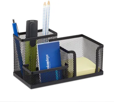 Produktbild von relaxdays Schreibtisch-Organizer schwarz Metall 3 Fächer 18,5 x 9,5 x 10,0 cm