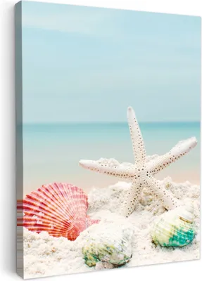 Produktbild von MuchoWow® - Leinwandbilder - Strand - Seesterne - Muscheln - Meer, Wandbild, Wanddeko Bilder Wohnzimmer, 30x40 cm