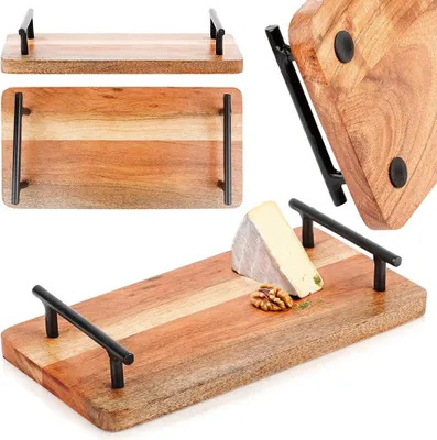 Image de Plateau de service en bois pour snacks, viande et fromage, 30 x 15 cm