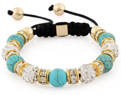 Productafbeelding van Morella damesarmband met steenparels en zirkonia strassstenen, verstelbaar, goudkleurig - turquoise