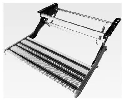 Produktbild von Manuelle Trittstufe für Wohnmobile, 2-stufig einziehbar, rutschfest, Aluminiumlegierung & Kohlenstoffstahl, hochbelastbar, manuelle Stufe für Campingbus, Caravan, Wohnmobil