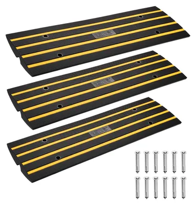 Produktbild von VEVOR Bordsteinrampe, 6,6 cm Erhöhung Gummifahrbahnrampe, Schwerlast 14999,8 kg Tragfähigkeit Schwellenrampe, Bordsteinbrückenrampe für Ladebucht Garagen Gehweg, Erweiterbares vollständiges Rampenset, 3