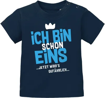 Produktbild von Baby T-Shirt 1. Geburtstag Spruch Ich bin schon 1 jetzt wird's gefährlich Geburtstagsshirt Baumwolle MoonWorks® navy-blau 68/74 (4-9 Monate)