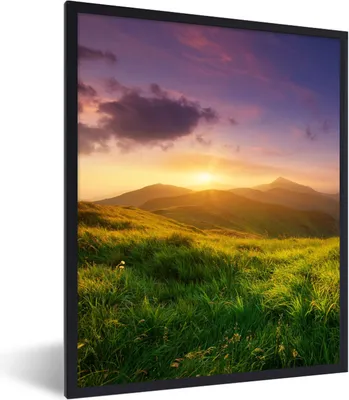 Produktbild von MuchoWow® Gerahmtes Poster Berge - Sonne - Natur 60x80 cm - Poster mit Schwarzem Bilderrahmen Wandposter Rahmen Foto Bilder - Premium - Wanddeko Wohnzimmer