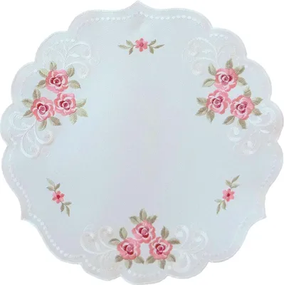 Produktbild von Tischdeckchen MARGIT rund Stickerei Rosenmotiv Polyester Ø 40 cm