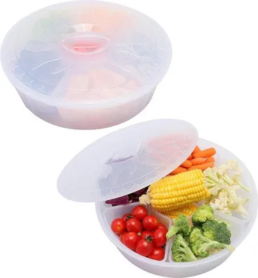 Immagine prodotto di Set da 2 contenitori rotondi per verdure con coperchio, vassoio da portata grande con struttura telescopica e contenitori rimovibili, ciotola da portata senza BPA per verdure, antipasti, dessert e snack
