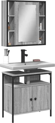 Produktbild von Design 2-tlg. Badmöbel-Set Grau Sonoma Holzwerkstoff, Badezimmerschränke 2024 Neu