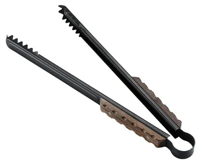 Produktbild von Lange Grillzange aus Edelstahl 16 Zoll, mit Holzgriff und Aufhängeöse für Grill und Kamin
