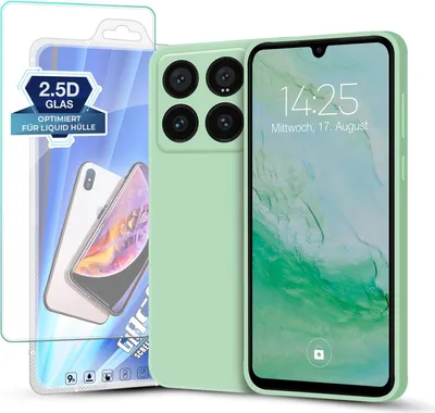Produktbild von Hülle für Xiaomi 14 Pro mit 9H Displayglas Displayschutz Plus Case Cover Bumper Silikon Softgrip Schutzhülle Farbe: Türkis