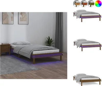 Produktbild von vidaXL Massivholzbett mit LEDs Honigbraun 90x190 cm - Betten & Bettgestelle