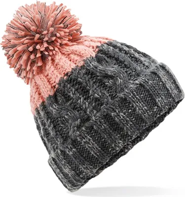 Produktbild von Beechfield B437 | Apres Beanie - Luxus Bommel - Farbe: Graphite Grey/Blush - Größe: One Size