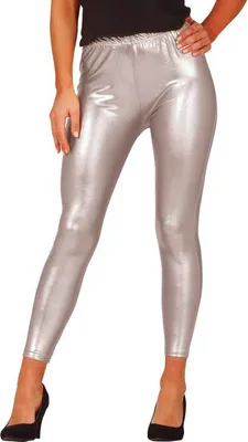 Produktbild von 80s Feierlich Glänzende Leggings Für Weihnachten Feiertage Strahlend Blau Lila Tanzmode Retro Party Look, Farbe: Silber