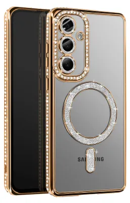 Image de Avizar, étui en diamant pour Samsung Galaxy S25 Plus MagSafe bordé de strass, or