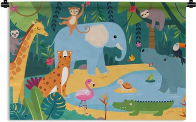Produktbild von MuchoWow® Wandteppich Wandbehang Dschungel - Design - Tiere - Kind 120x80 cm Tapisserie Dekoration Wandtuch - Wanddekorationen - Wandtücher