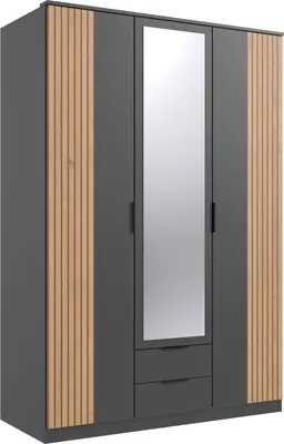 Produktbild von Schrank 3 Drehtüren mit 1 Spiegel und 2 Schubladen L135 cm - LUEBECK