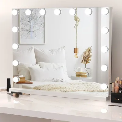 Produktbild von UNIQ Hollywood Schminkspiegel mit 3 Farblichter, Kosmetikspiegel mit 15 LEDs, 3000-6000K