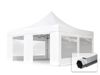 Immagine prodotto di TOOLPORT 5x5m gazebo pieghevole PVC con laterali (finestre panoramiche), PROFESSIONAL alluminio, bianco