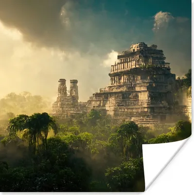 Produktbild von MuchoWow® Poster Tempel - Dschungel - Wolken - Himmel - Natur 100x100 cm - Babyzimmer
