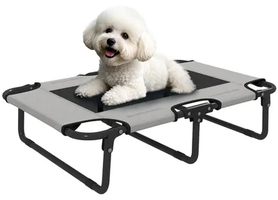 Produktbild von PawHut Erhöhtes Hundebett klappbar Haustierbett, Outdoor Hundeliege Hellgrau