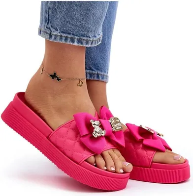 Produktbild von Damen Hausschuhe mit Schleife und dekorativem Teddybär Fuchsia Katerina 39